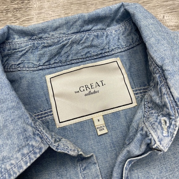The Great Shirt The Craftsman Womens 2 Blue Railway Wash Denim Button Down Top - Picture 2 of 7